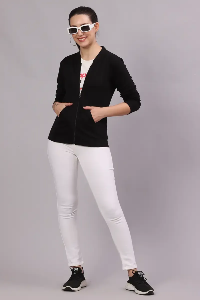 Cotton Blend Solid Sweat Shirt with Pocket for Women