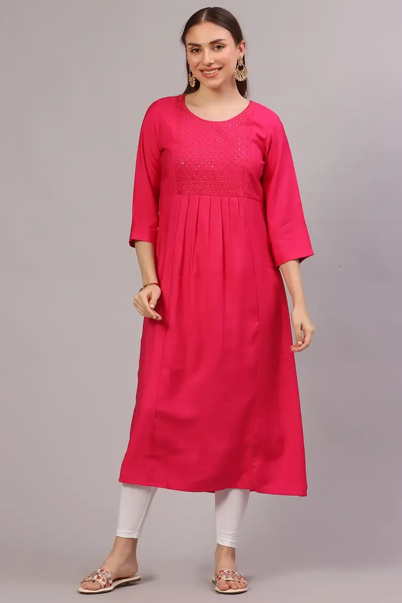 Cotton Flex Sequined Kurti for Women  019123XXLPIN - Pink kurti - XXL kurti