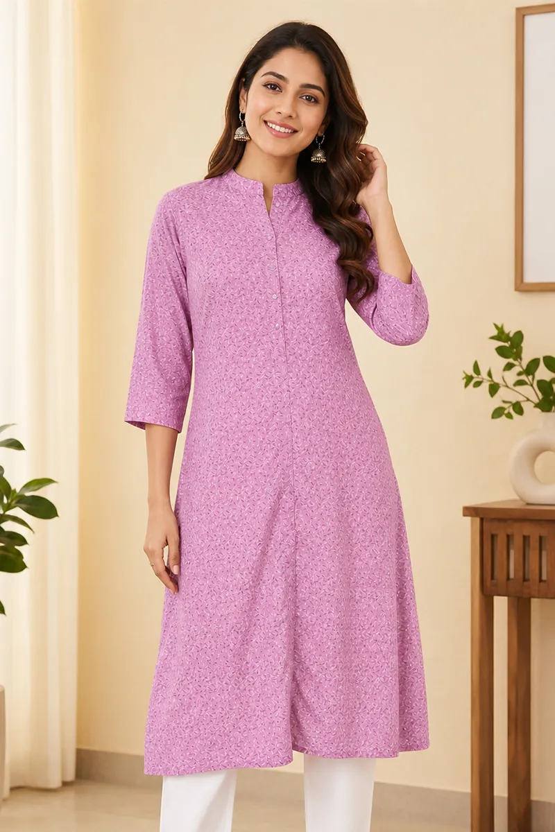 Rayon Printed Kurti for Women 019129XLPIN - Pink kurti - XL kurti