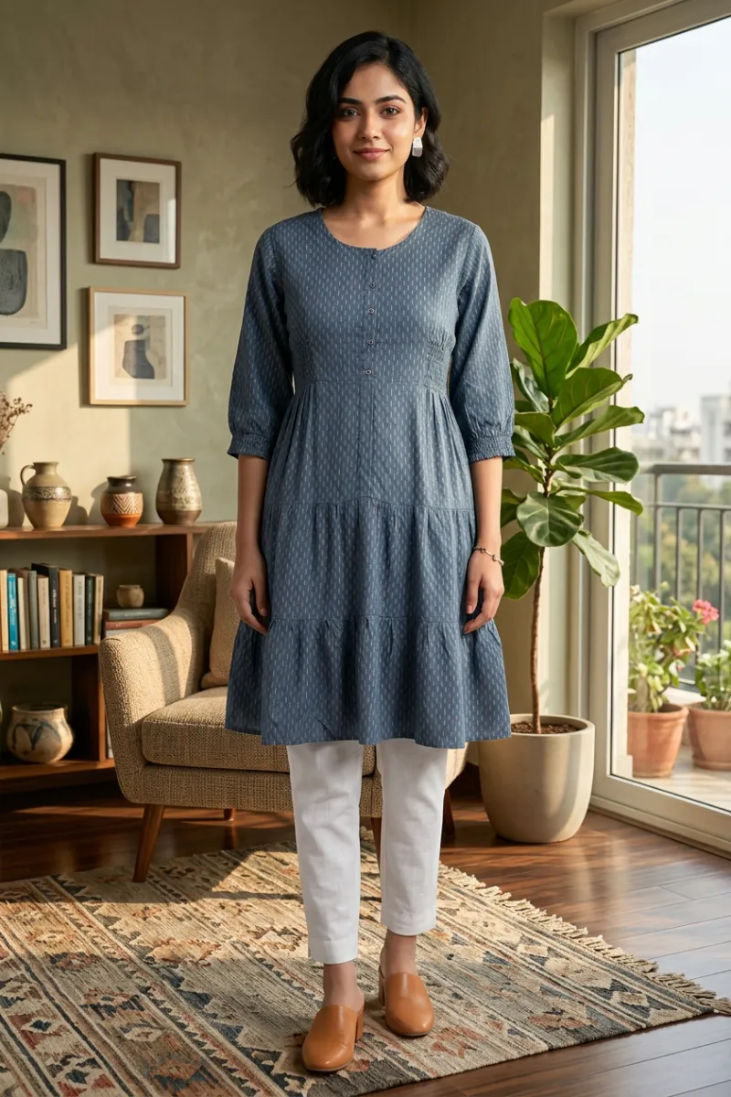 Rayon Printed Kurti for Women 01913040BLUGRE2