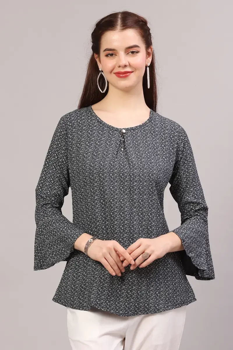 Rayon Abstract Print Tunic Top for Women 019135LNAVBLU