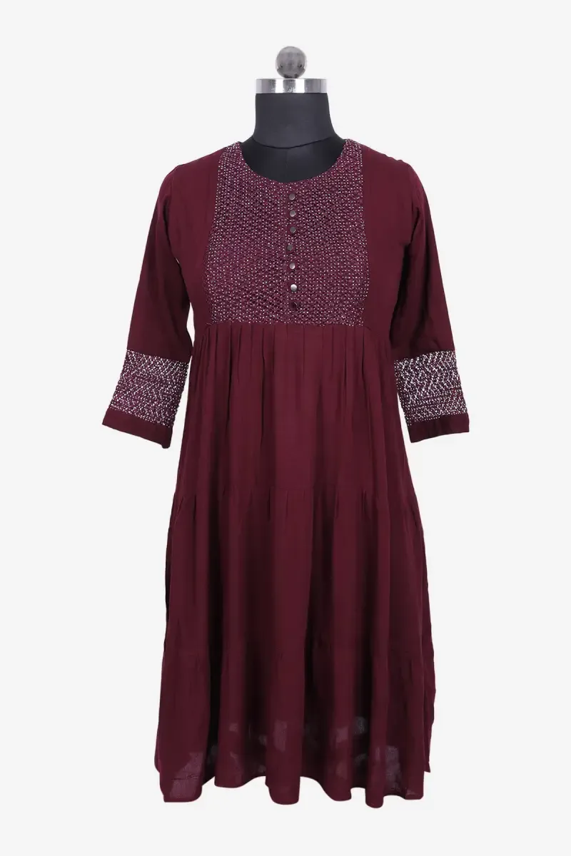 Cotton Blend Solid Kurti for Women 01914338WIN