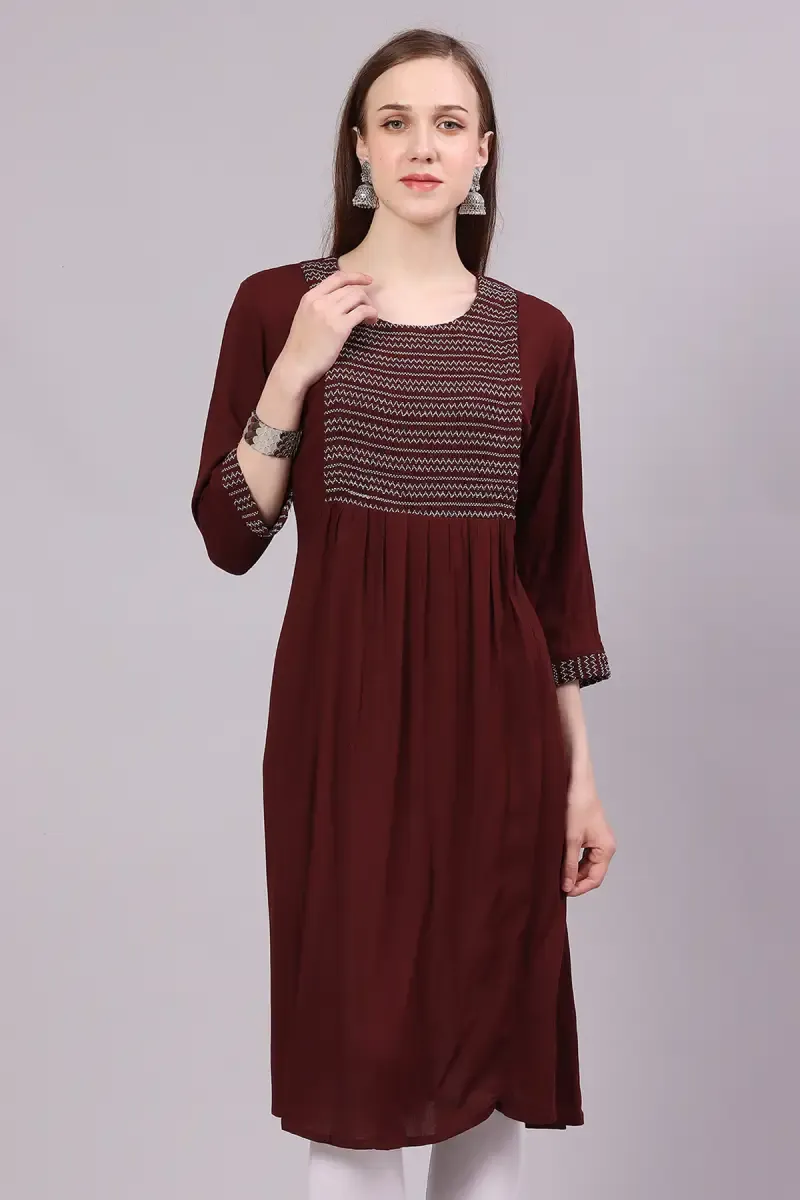 Cotton Blend Embroidered Maternity Kurti for Women 019144XXLBRO