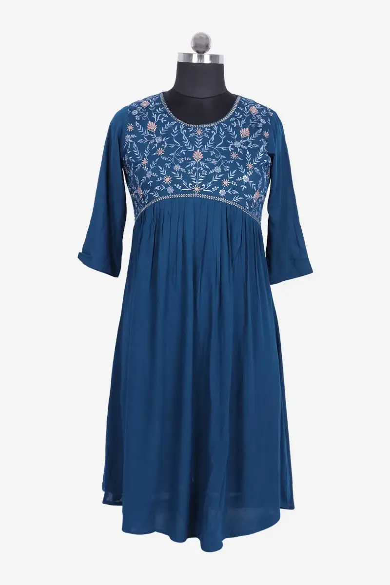 Cotton Blend Floral Embroidery Kurti for Women 019146XLTEA