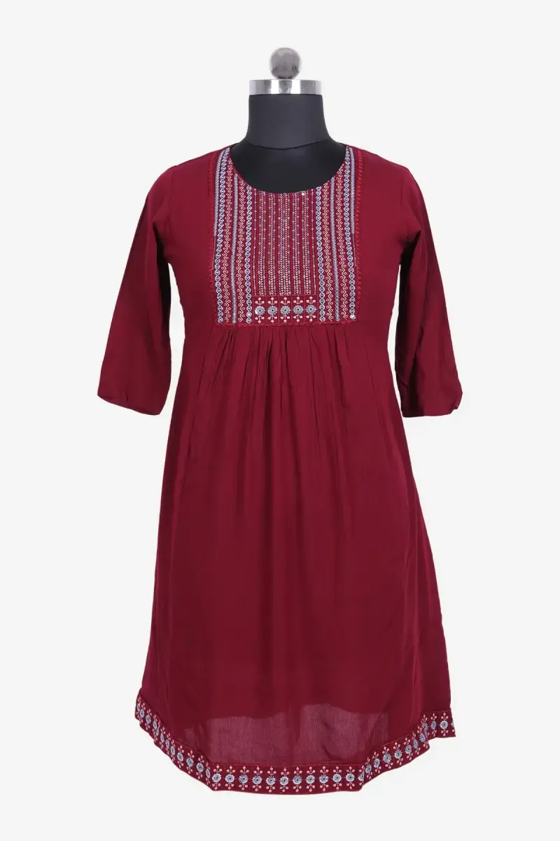 Cotton Blend Embroidered Kurti for Women 01916438MAR