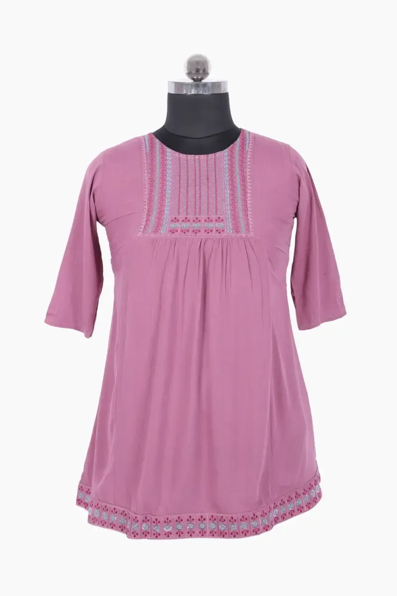 Cotton Blend Embroidered Kurti for Women 01916440DUSPIN