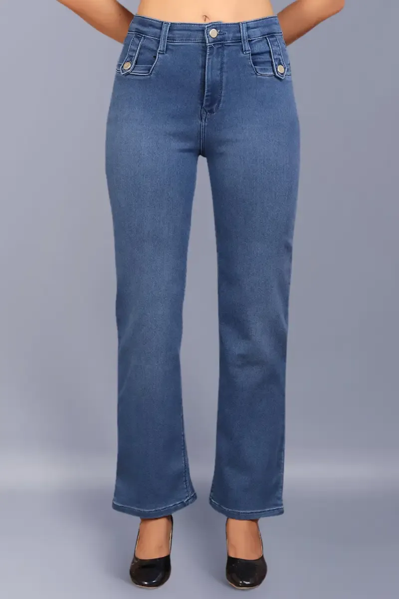 Denim Solid Mid Rise Jeans for Women 01917030BLU