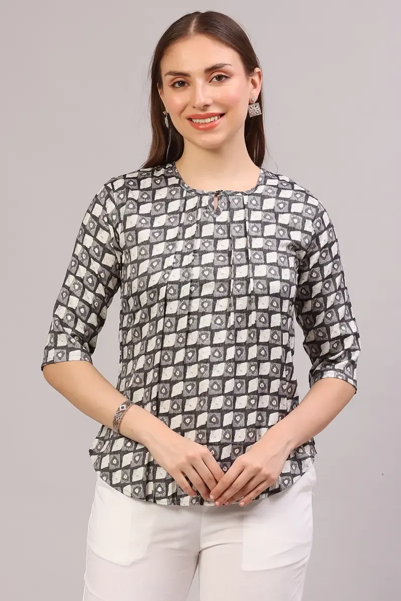 Rayon Abstract Printed Top for Women 019176XLBLA
