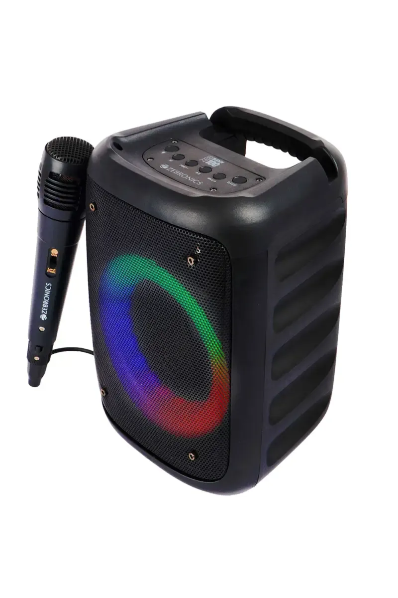Zebronics Buddy 100 15 W Portable Bluetooth Speaker with Wired Mic Karaoke, RGB LED (Black)