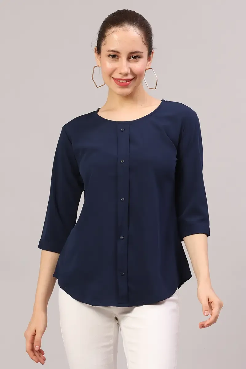 Georgette Solid Top for Women 019182MNAVBLU