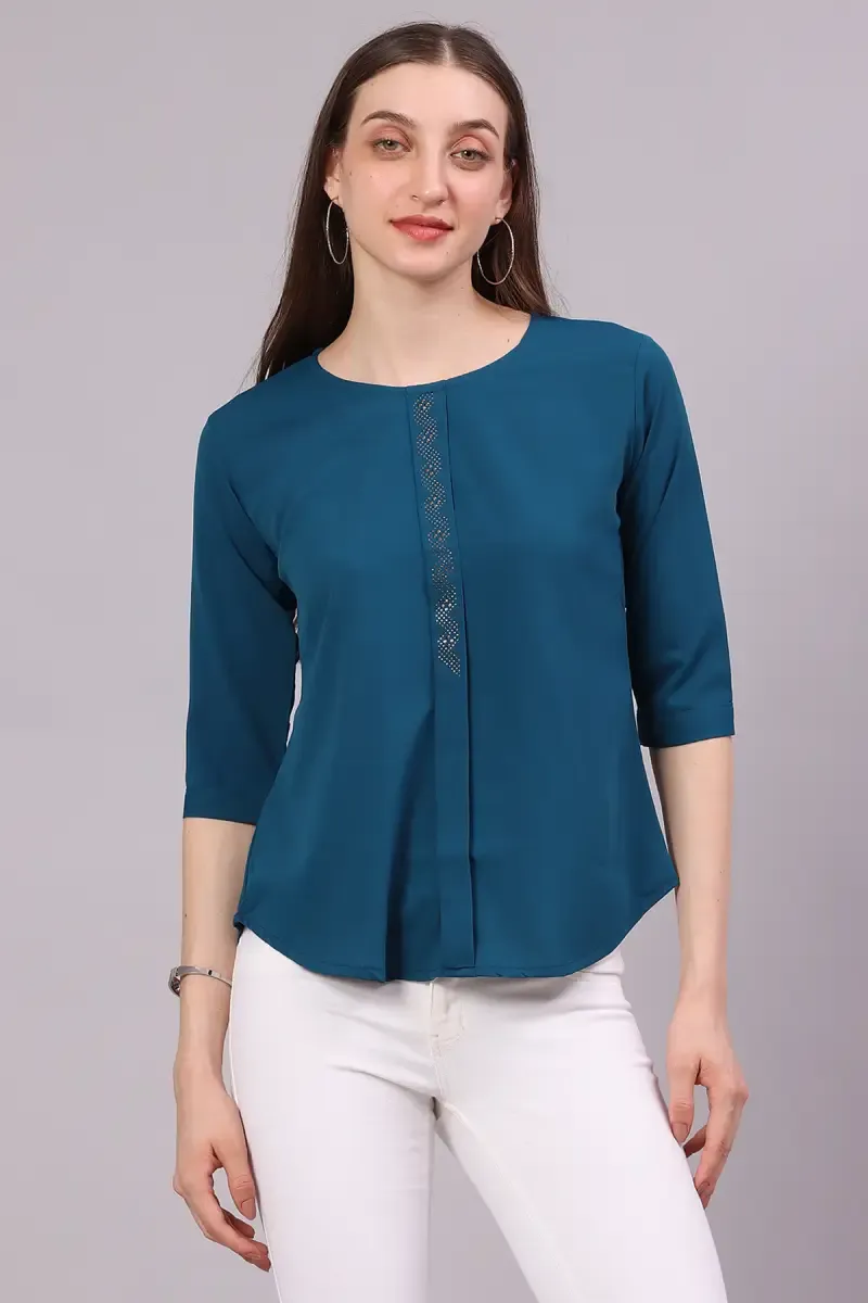 Georgette Solid Western Wear Top for Women