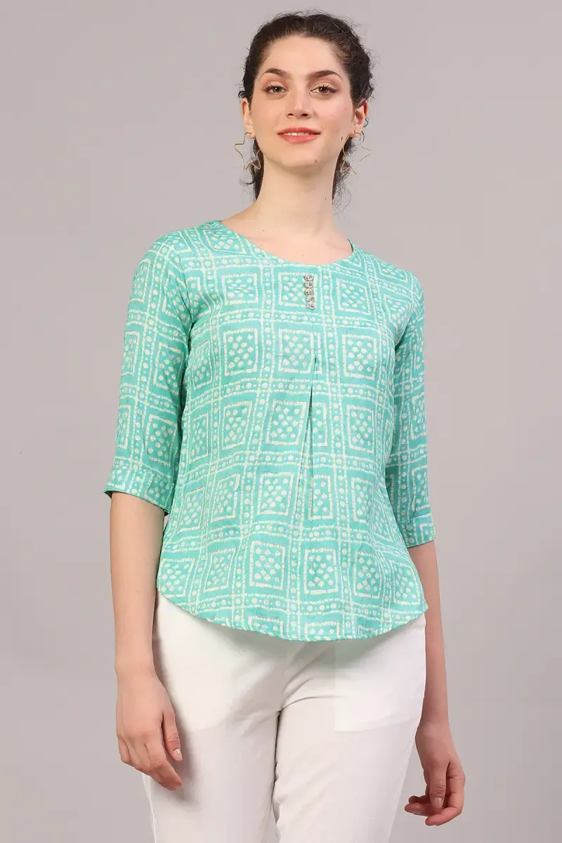 Rayon Printed Longline Top for Women 019189LAQUGRE