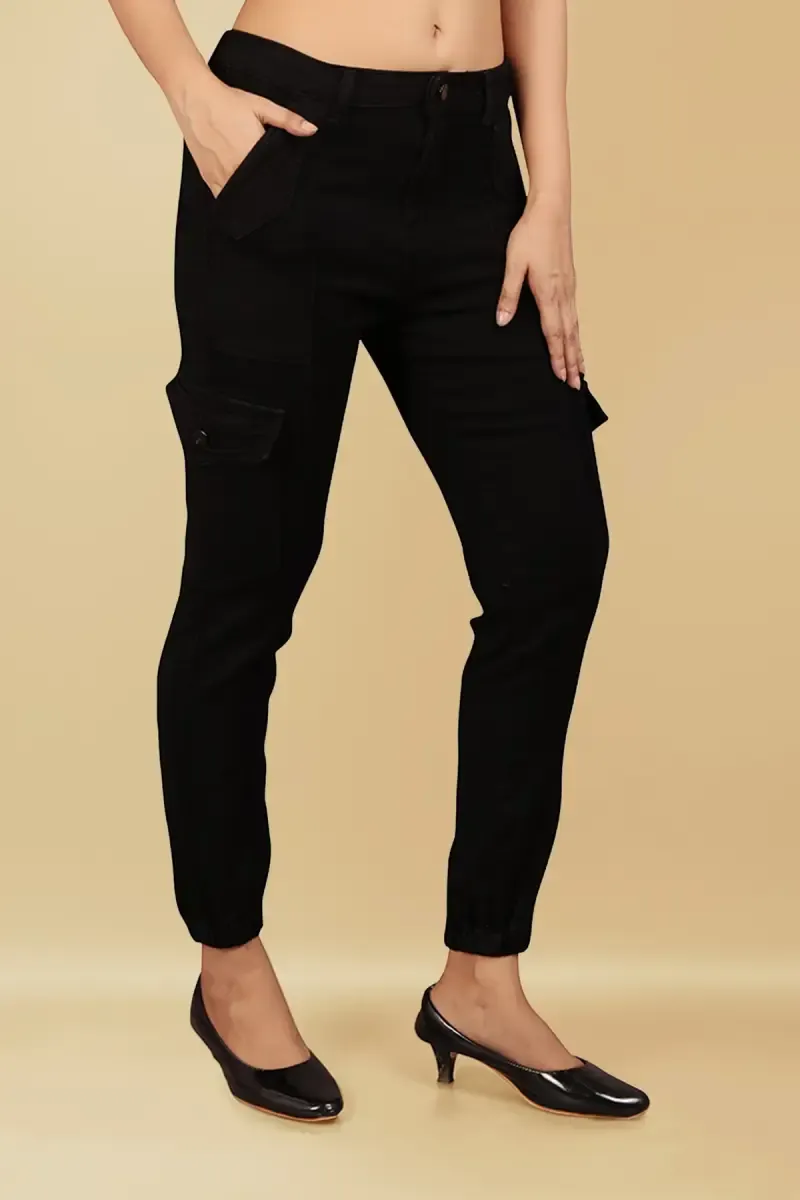 Denim Solid Mid Rise Jeans Jogger for Women 01922428BLA