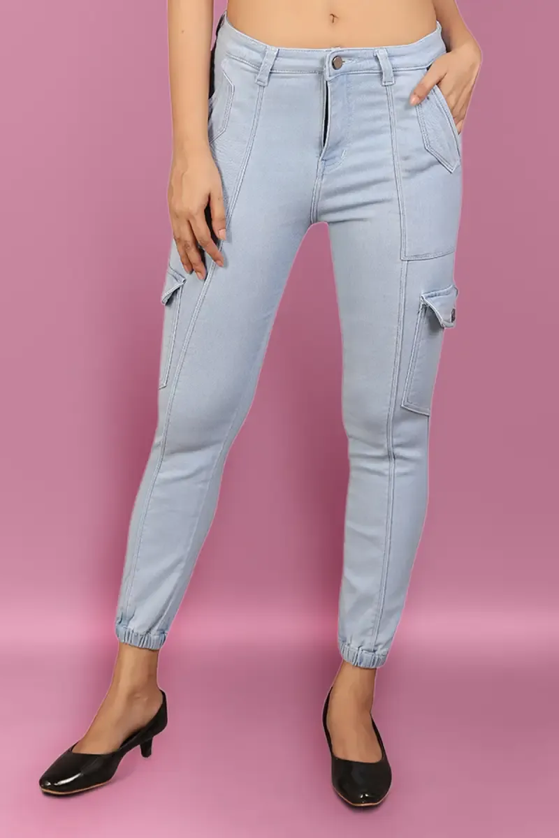 Denim Solid Mid Rise Jeans Jogger for Women 01922434ICEBLU