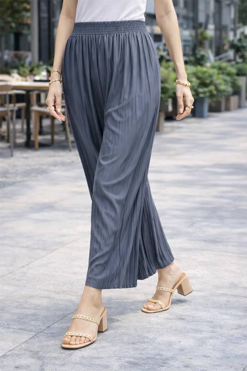 Polyester Solid Palazzos for Women  019316GREFRESIZ