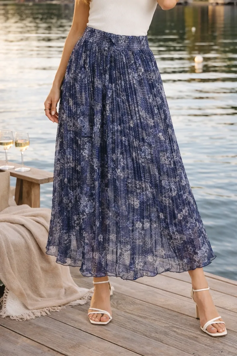 Georgette Botanical Printed Maxi Skirts for Women 019323FRESIZBLU
