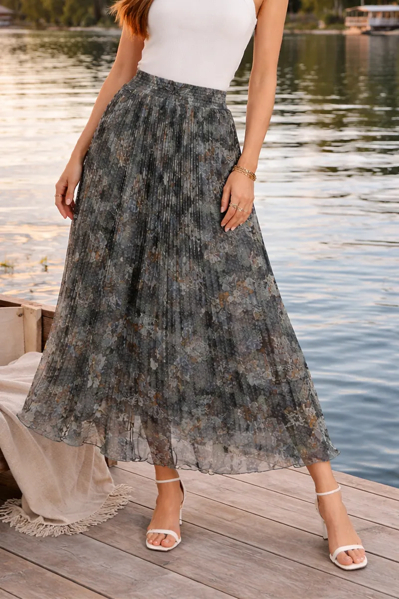 Georgette Botanical Printed Maxi Skirts for Women 019323FRESIZGRE