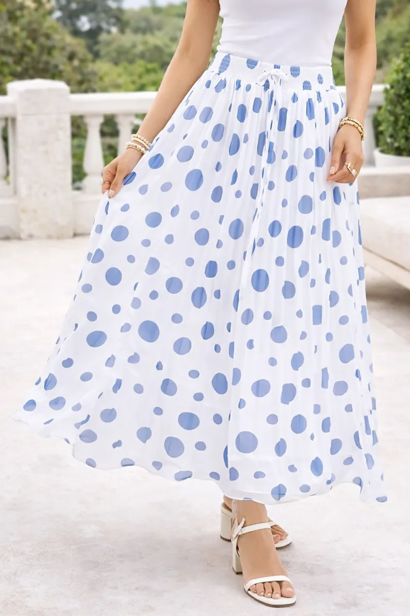 Georgette Polka Dot Printed Maxi Skirts for Women 019324FRESIZBLU
