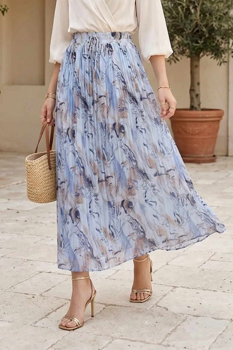 Georgette Abstract Printed Maxi Skirt for Women 019325FRESIZBLU