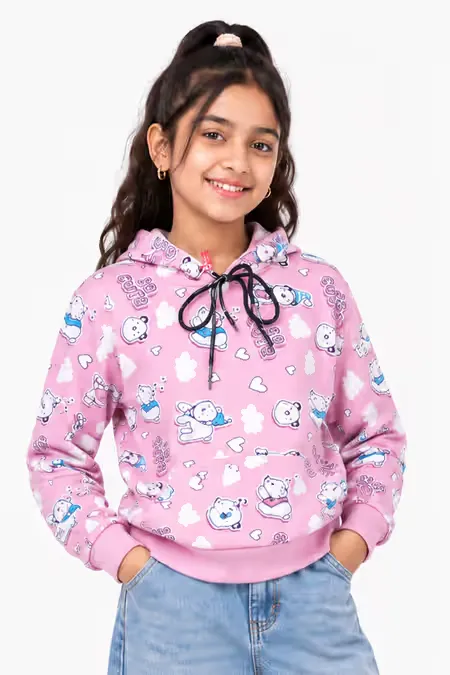 Girl's Lycra Printed Hoodie