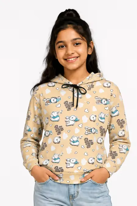 Girl's Lycra Printed Hoodie