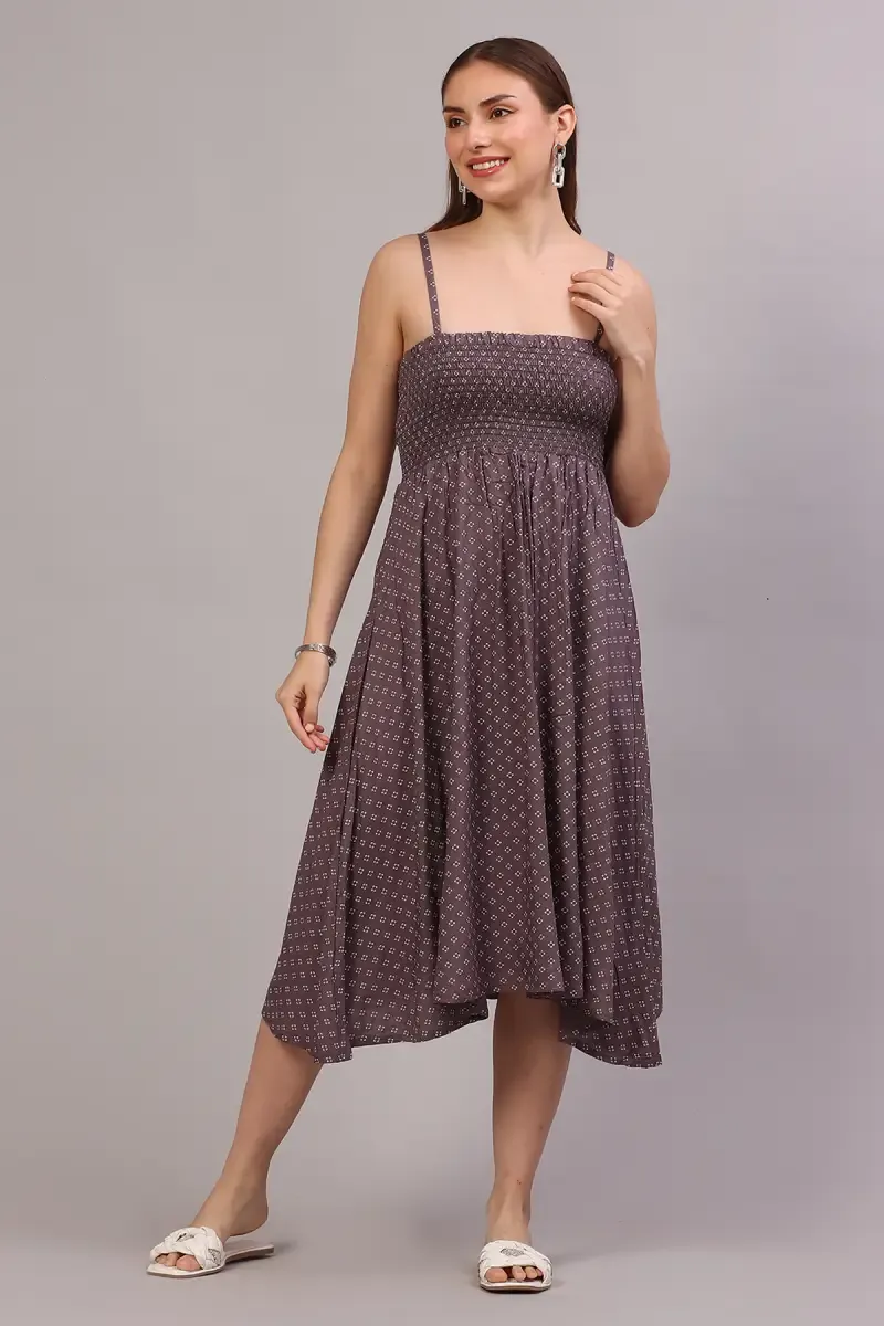 Women's Cotton Blend Print Western Dress 019336GREFRESIZ