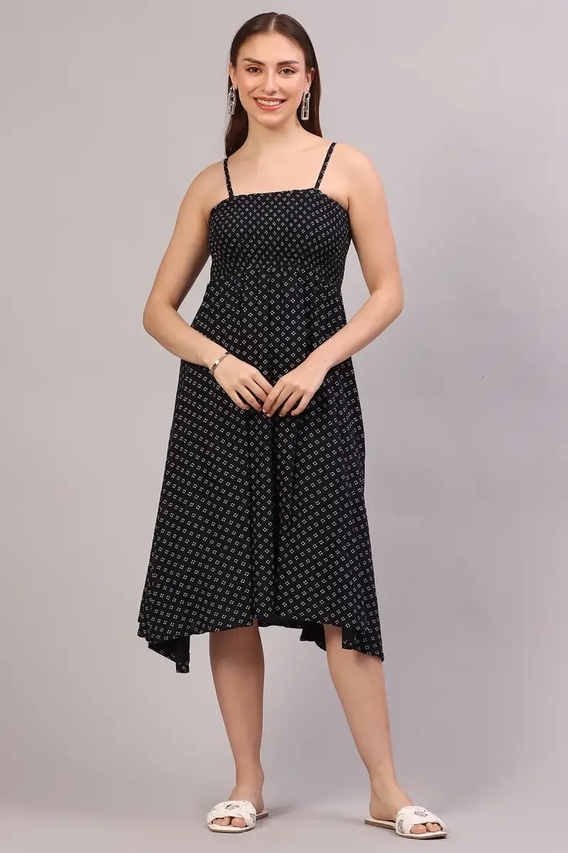 Women's Cotton Blend Print Western Dress 019336NAVBLUFRESIZ