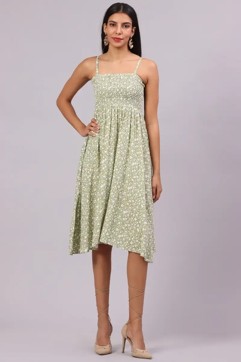 Women's Cotton Blend Floral Printed Dress 019339GREFRESIZ