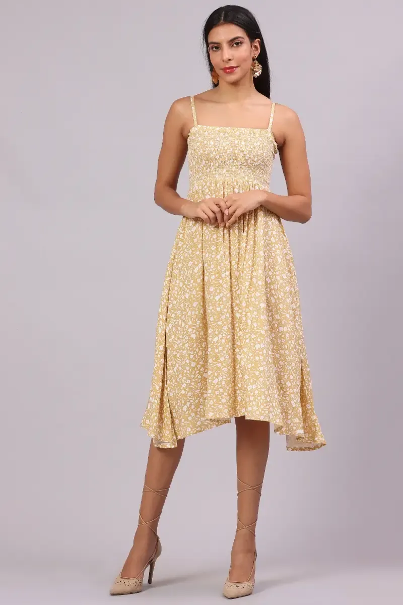 Women's Cotton Blend Floral Printed Dress 019339YELFRESIZ