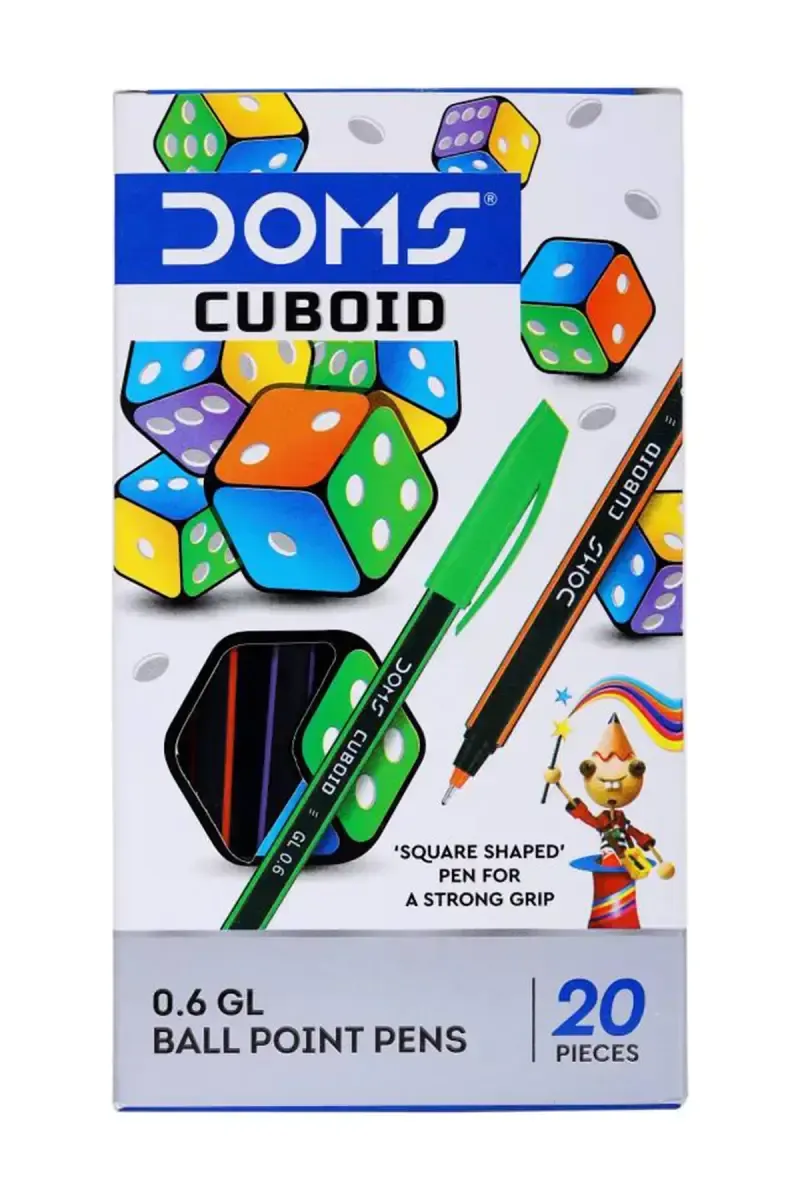 Doms Cuboid 0.6GL Multicolor Ball Point Pens - Pack Of 20 (Blue, Black, Red)
