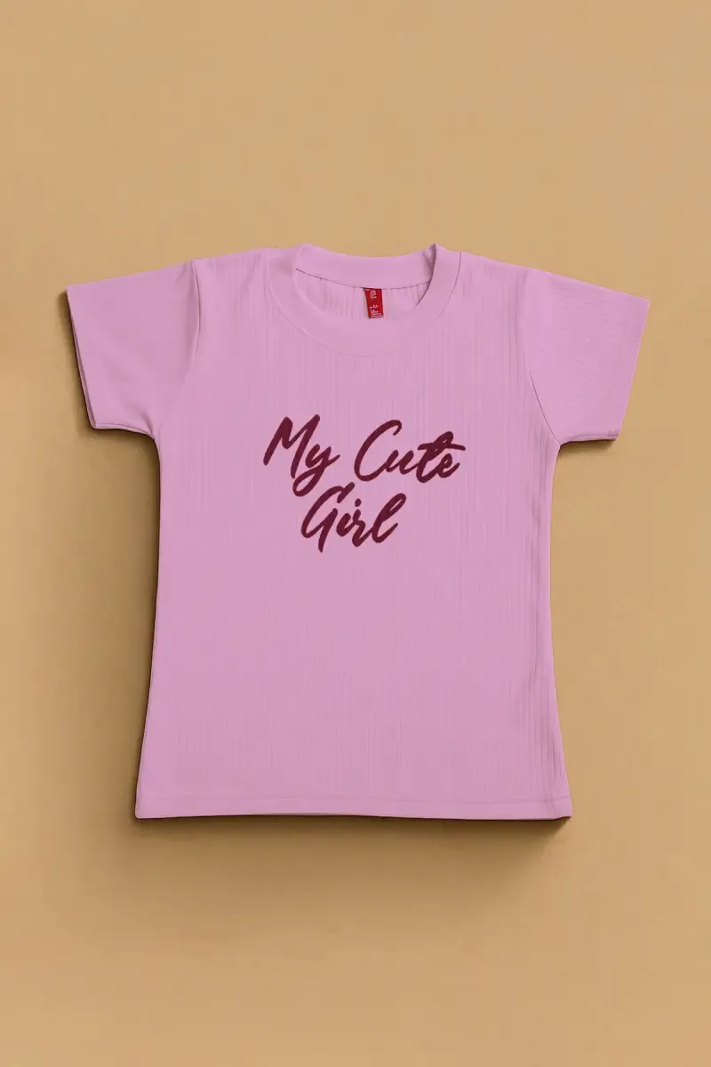 Girl's Lycra Printed Regular T-Shirt 0193451112YRSBABPIN