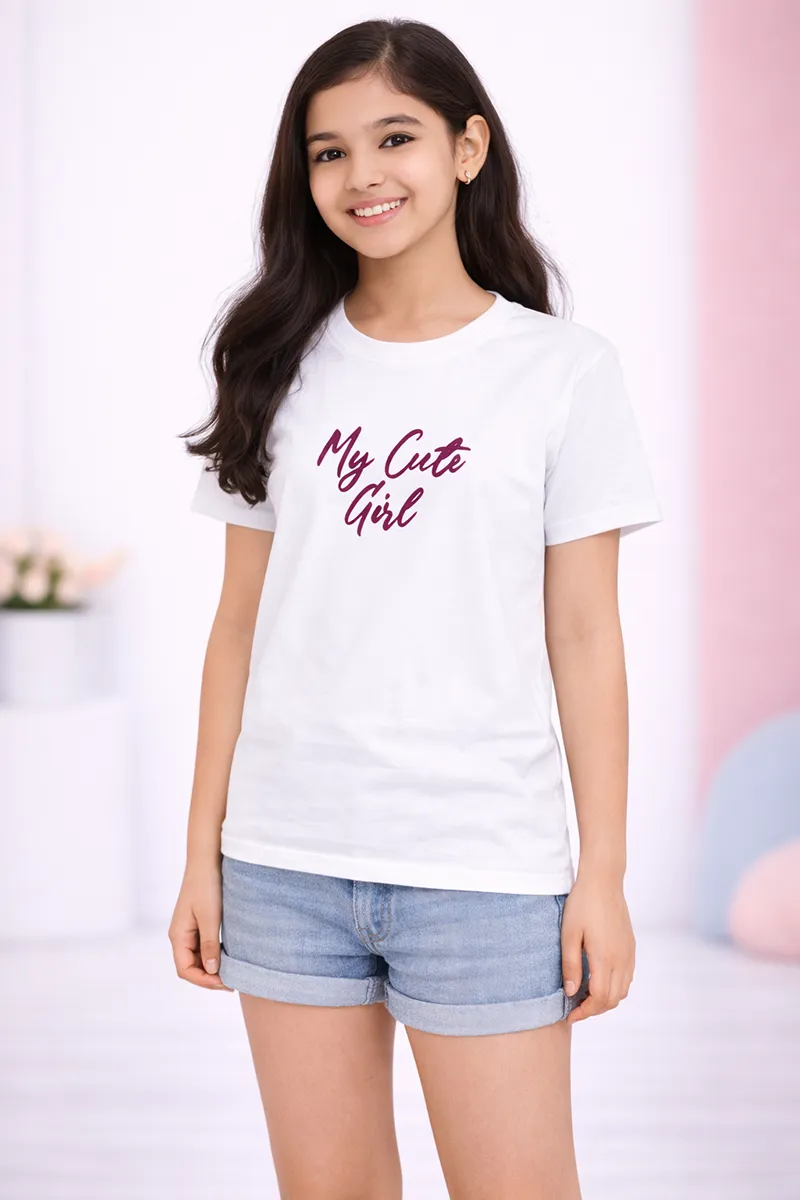 Girl's Lycra Printed Regular T-Shirt 0193451314YRSWHI