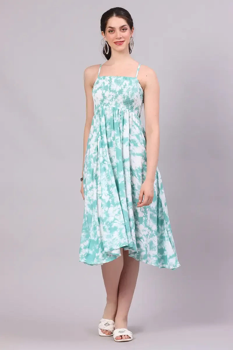 Women's Cotton Blend Tie & Dye A-line Dress 019346GREFRESIZ3