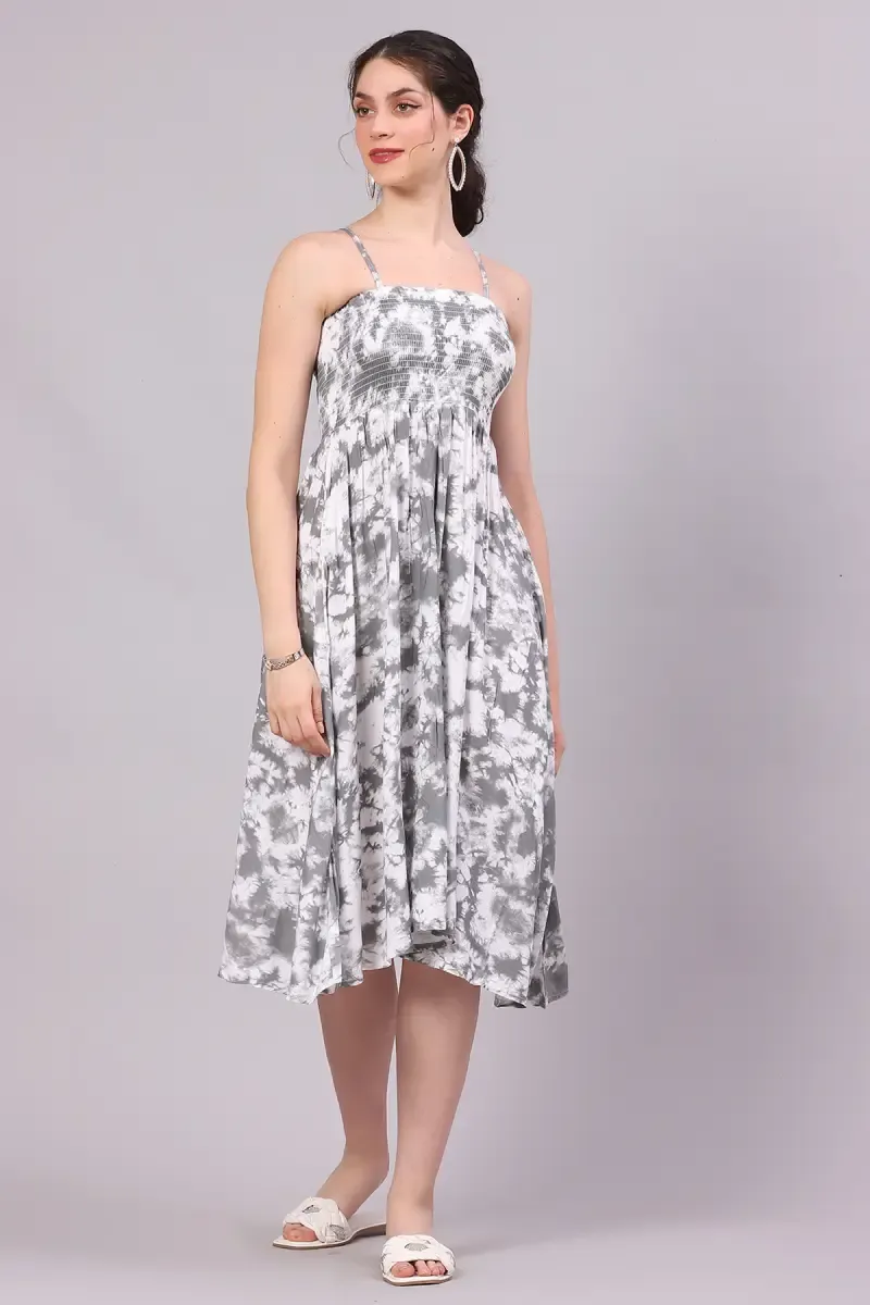 Women's Cotton Blend Tie & Dye A-line Dress 019346GREFRESIZ