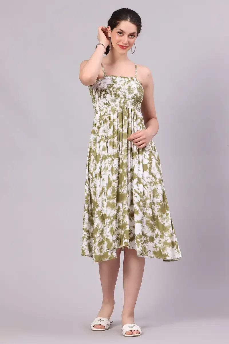 Women's Cotton Blend Tie & Dye A-line Dress 019346OLIFRESIZ