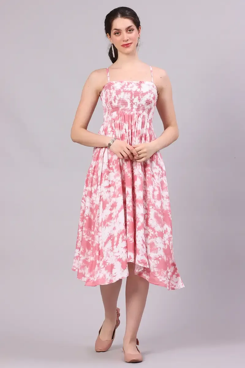 Women's Cotton Blend Tie & Dye A-line Dress 019346PINFRESIZ