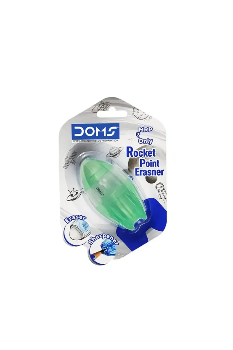 Doms Rocket Point Sharpener with Eraser, Green - 1 Pc