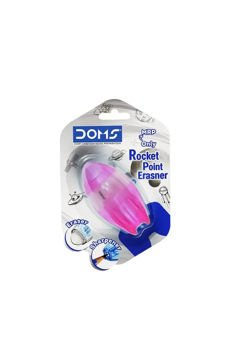 Doms Rocket Point Sharpener with Eraser (Pink) - Pack Of 1 019366PINPACOF1