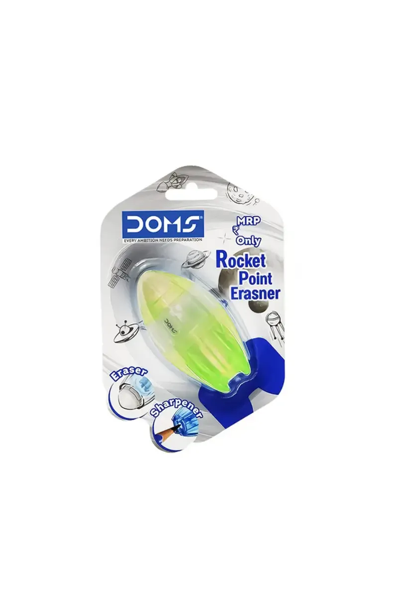 Doms Rocket Point Sharpener with Eraser, Yellow - 1 Pc
