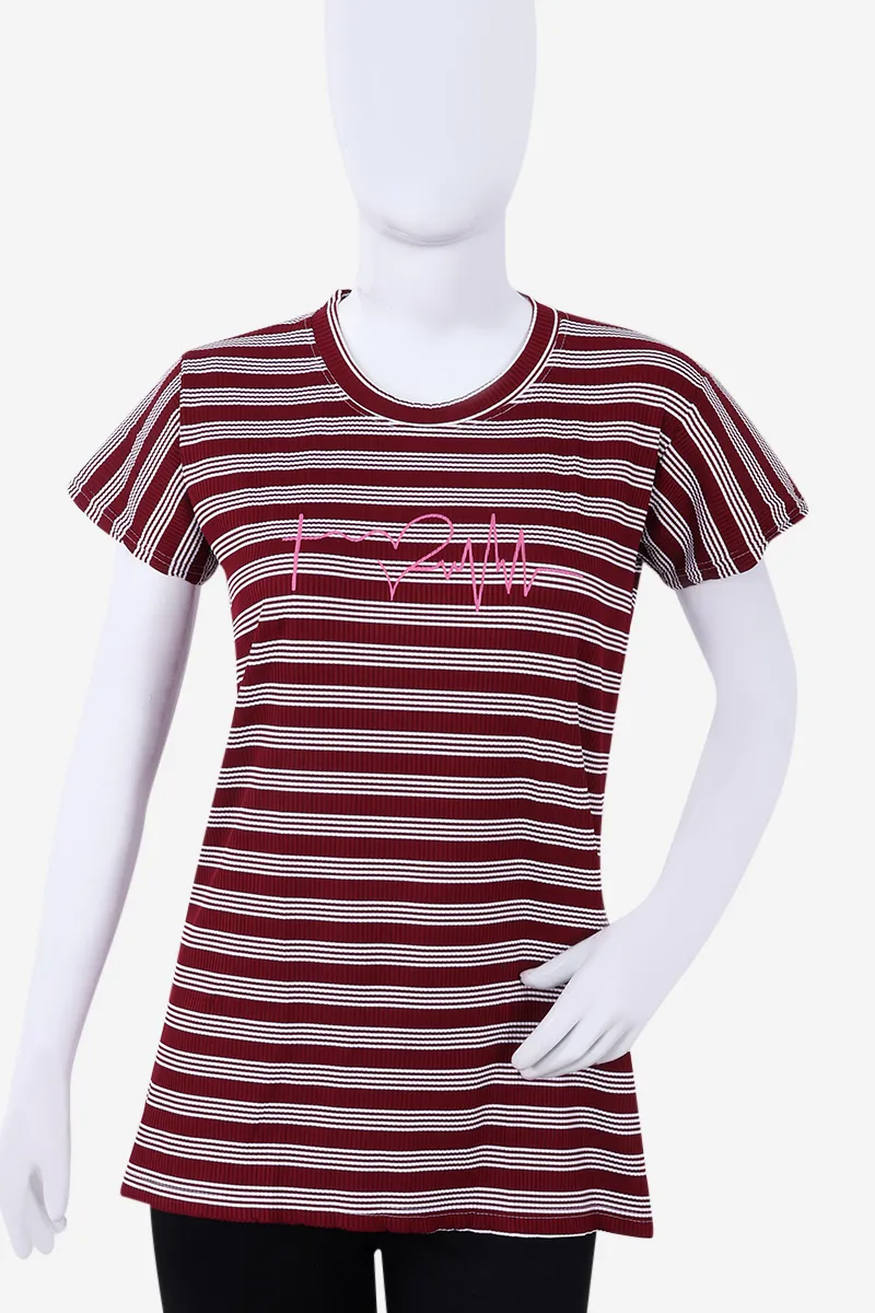 Lycra Striped T-Shirt for Women 019444XXLMAR