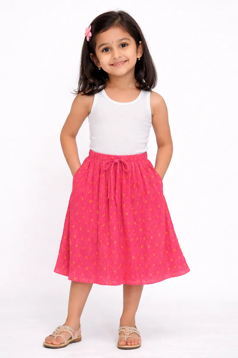 Girl's Lycra Floral Printed Flared Skirt 01947256YRSPIN