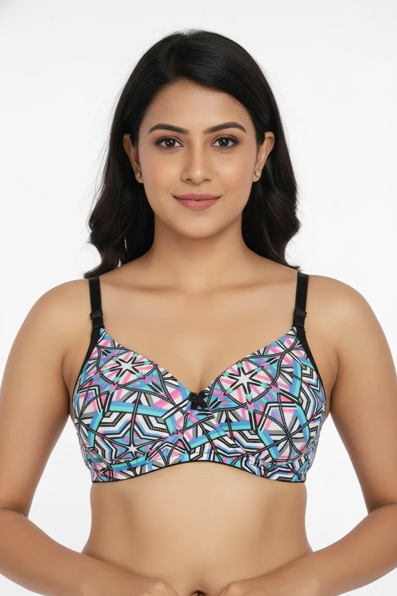 Cotton Blend Printed Padded Bra for Women  019488MUL38