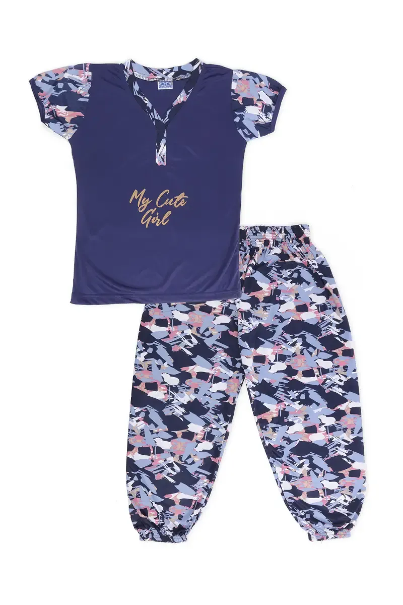 Girl's Polyester Printed Pyjama Set  019501NAVBLU1314YRS