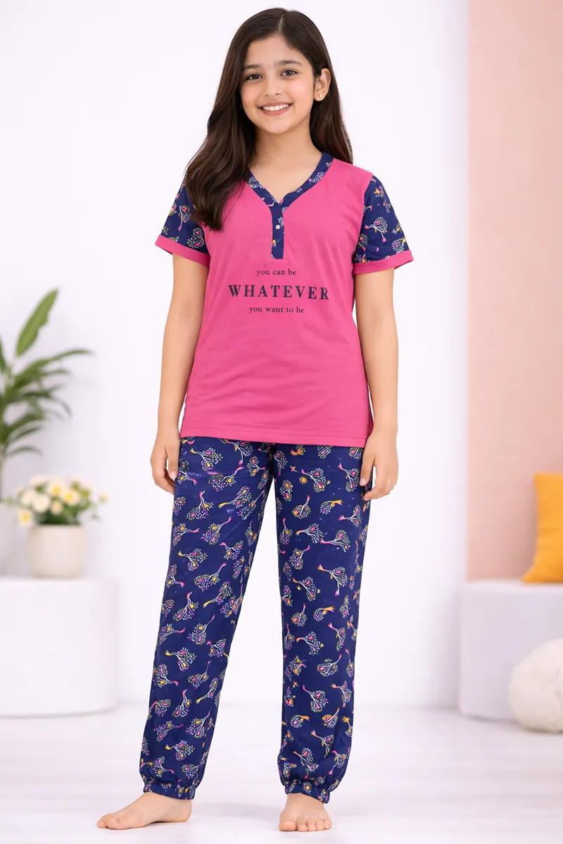 Polyester Printed Pyjama Set for Girls 019502PIN1112YRS