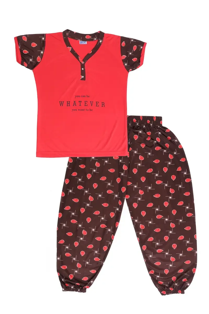 Polyester Printed Pyjama Set for Girls 019503RED1516YRS