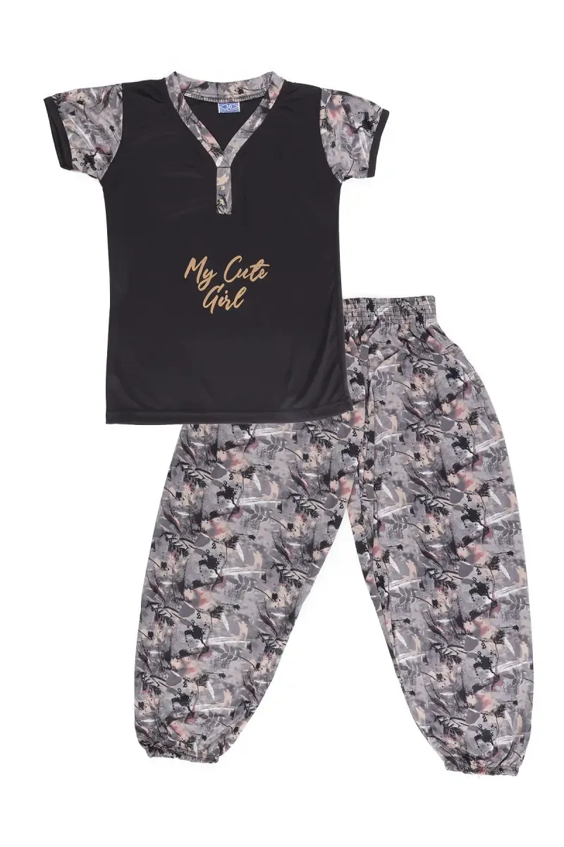 Polyester Printed Pyjama Set for Girls 019504BLA1516YRS