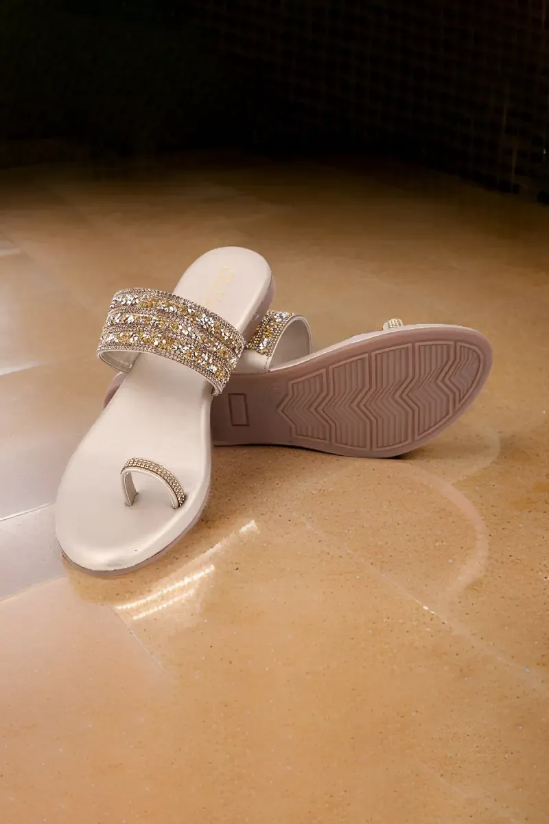 Ethnic Embellished Ring Toe Slippers for Women