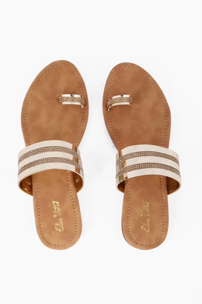 Golden Party Wear Slip-On Slippers for Women