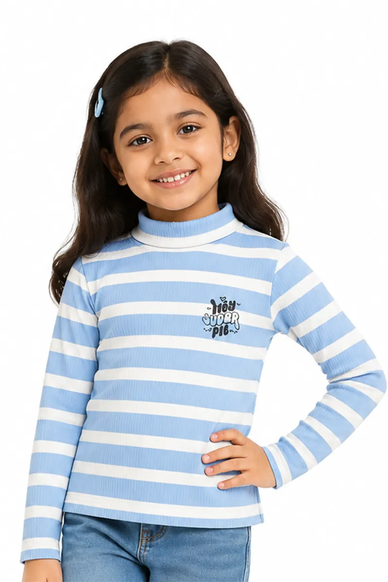 Lycra Striped Full Sleeve T-Shirt for Girls 019543910YRSBLU