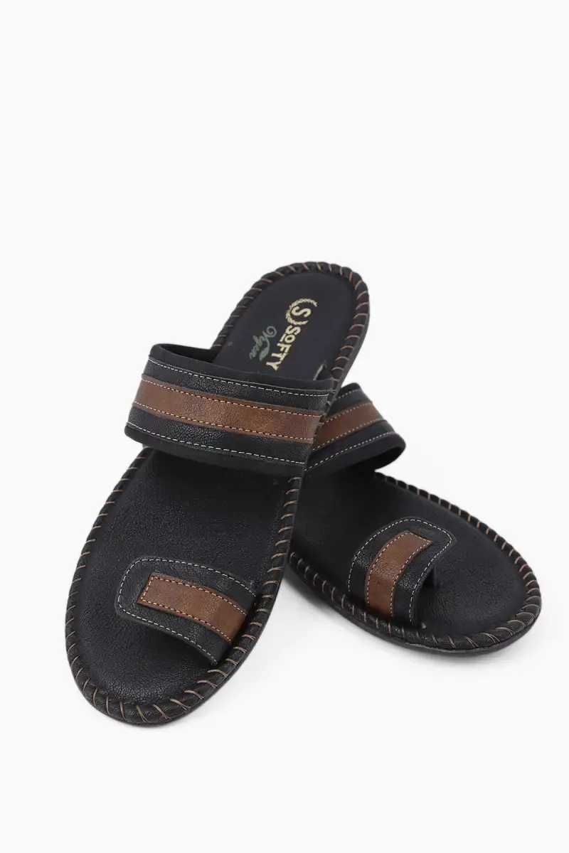 Synthetic Leather Slip-On Slippers for Men 0195628BLA